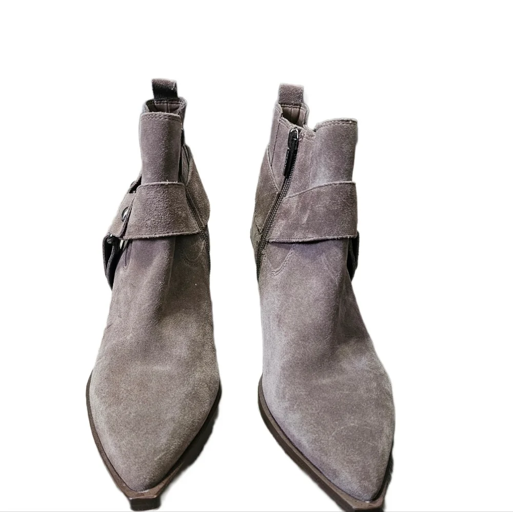 Vince Camuto suede moto boho western grey brown ankle boots cuban heel size 8.5